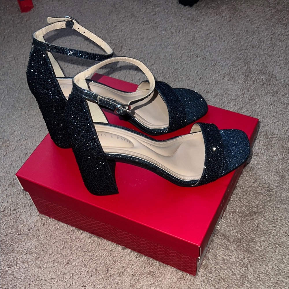 Kelly & Katie Navy Glitter Block Heels